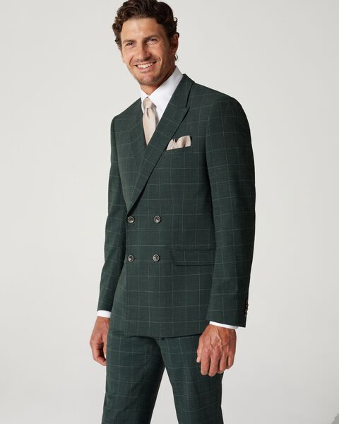 Forest Windowpane Slim Stretch Double Breasted Check Tailored Jacket